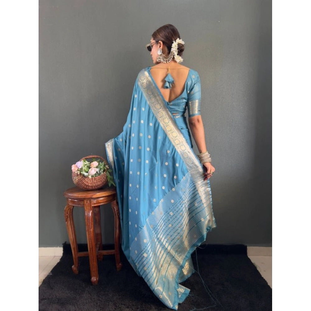 Light Blue Satin Printed Saree
