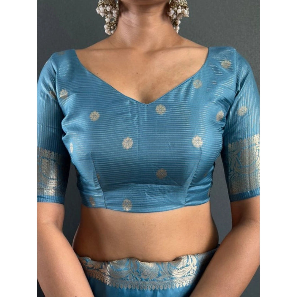 Light Blue Satin Printed Saree