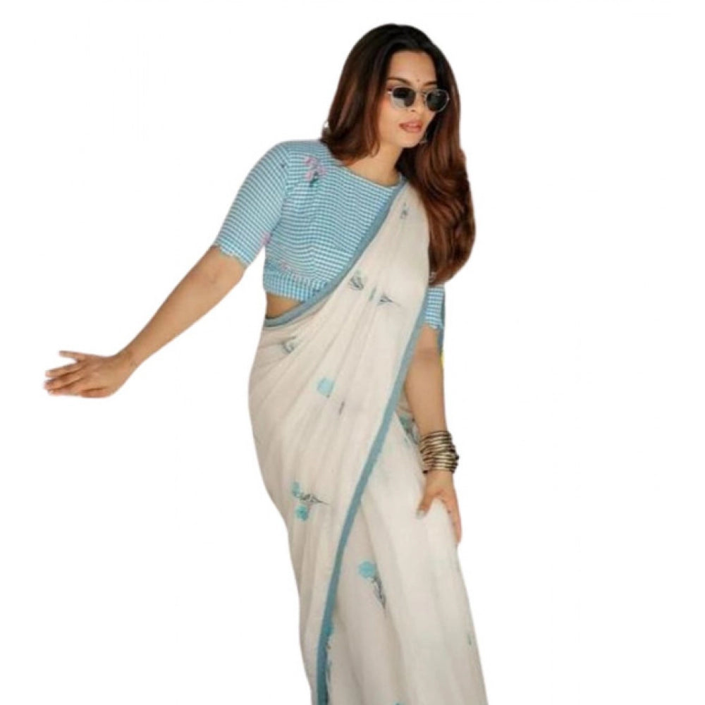 Casual White Linen Saree