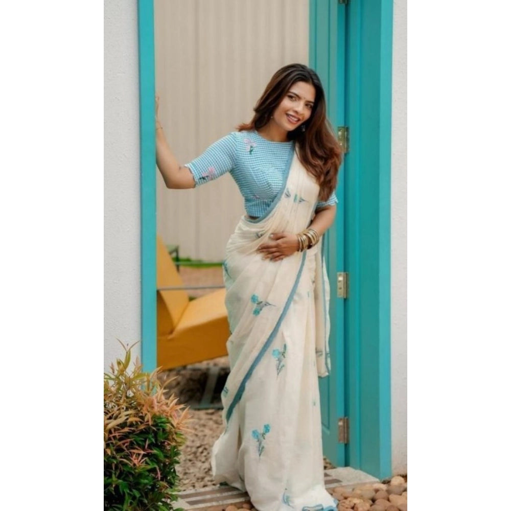 Casual White Linen Saree