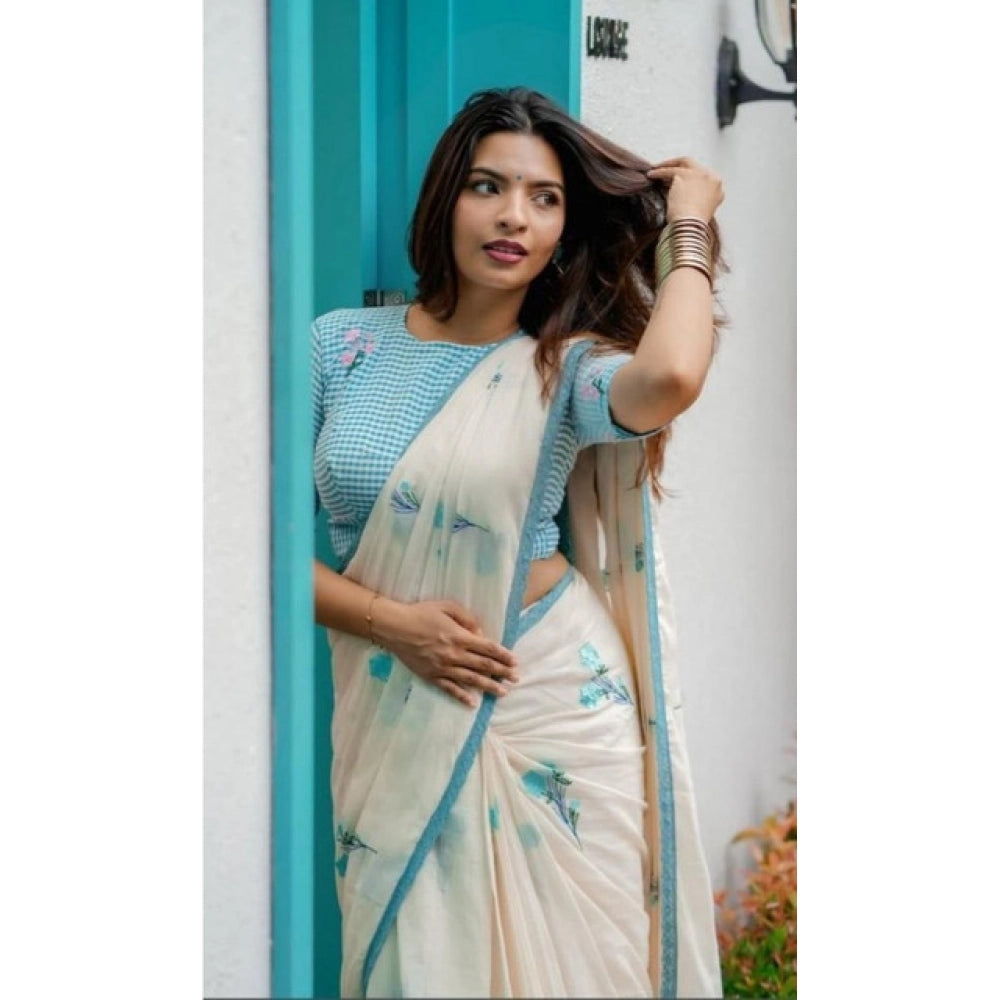 Casual White Linen Saree
