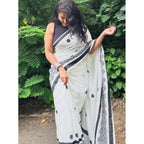 Black &  White Printed Linen Saree