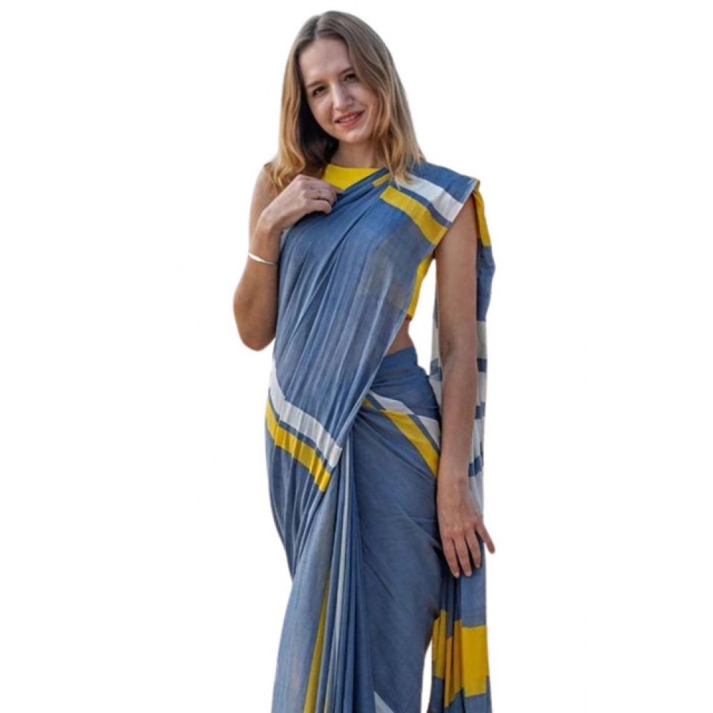 Blue Linen Printed Saree