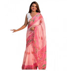 Blush Pink Floral Linen Saree