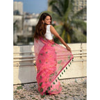 Blush Pink Floral Linen Saree