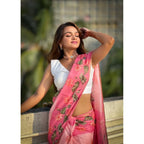 Blush Pink Floral Linen Saree