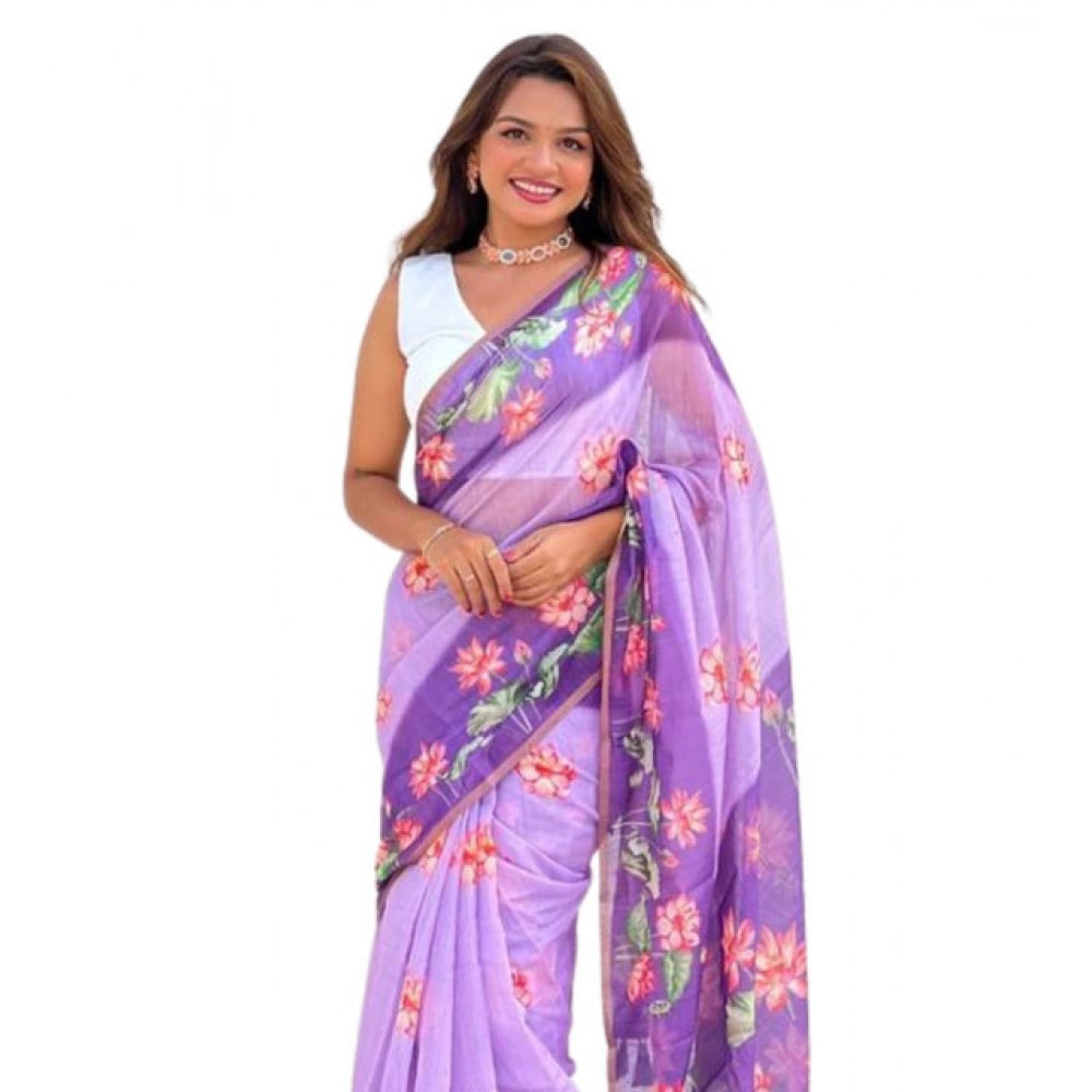 Purple Flower Print Saree