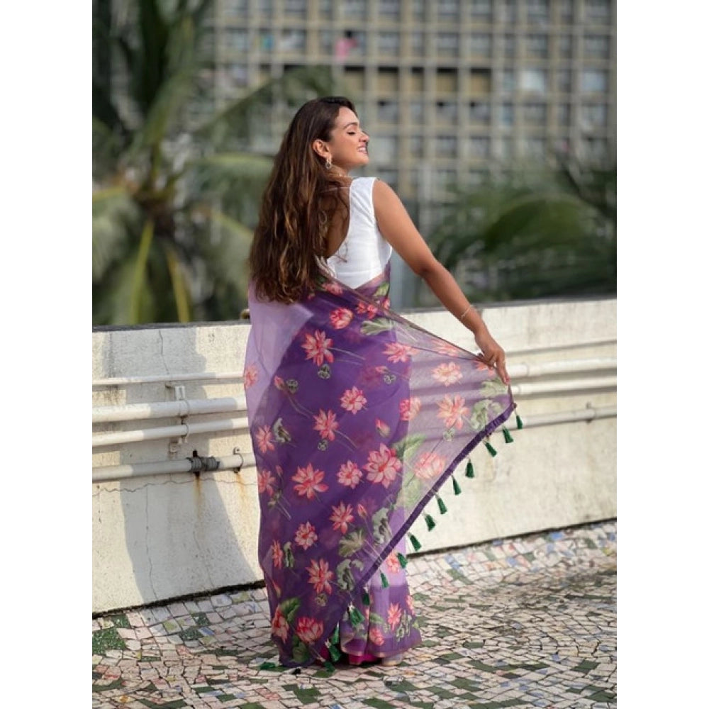 Purple Flower Print Saree