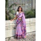 Purple Flower Print Saree