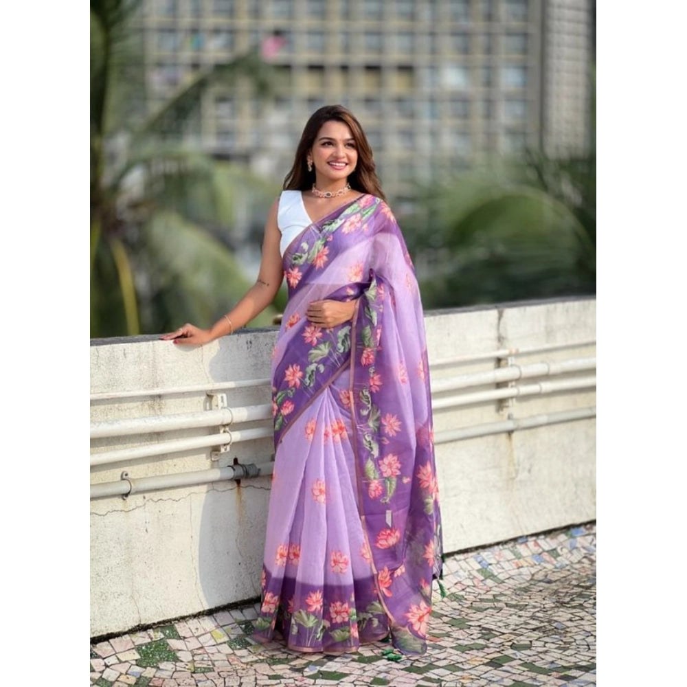Purple Flower Print Saree