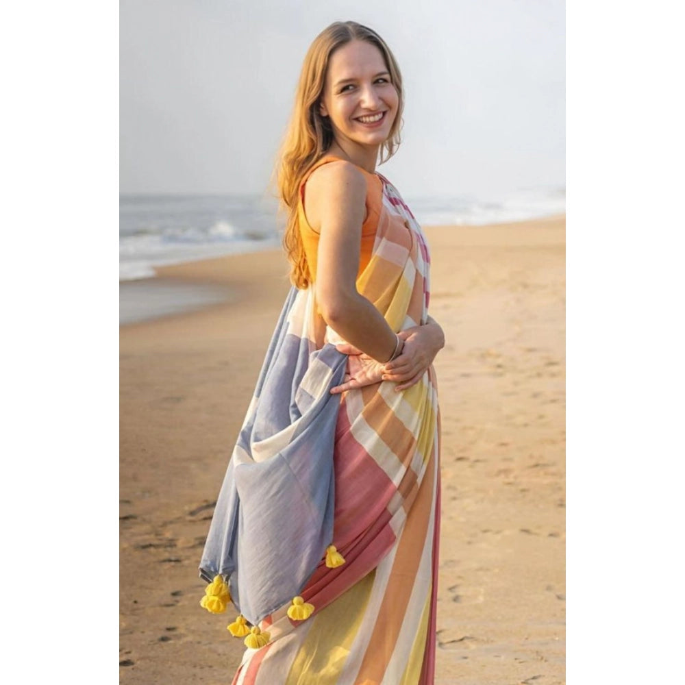 Multicolor Striped Linen Saree