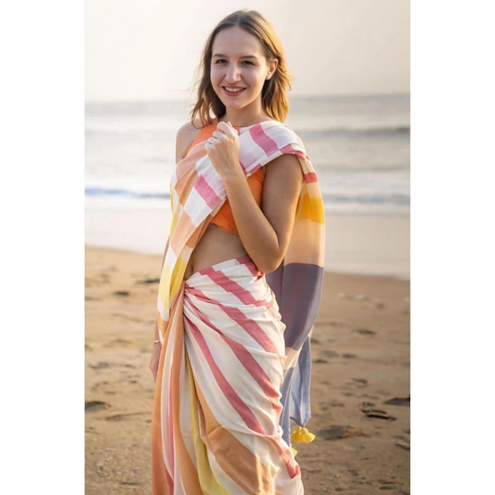 Multicolor Striped Linen Saree