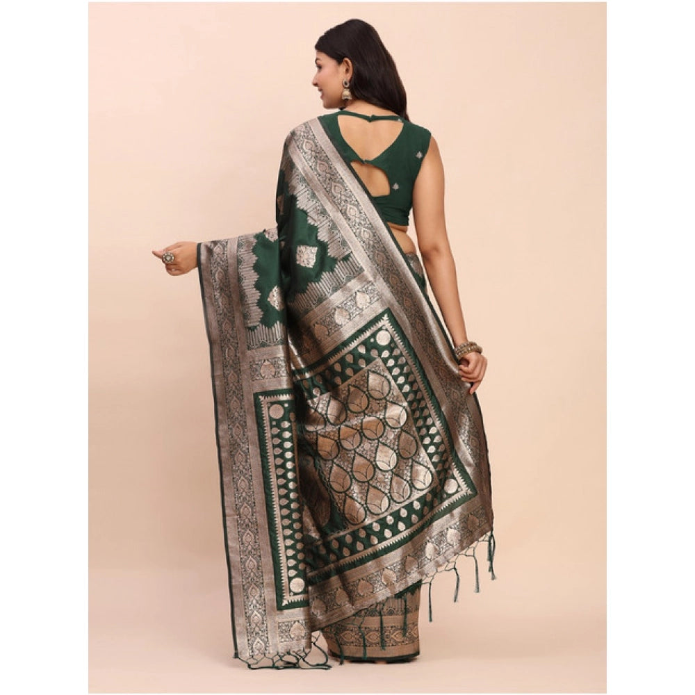 Green Printed Banarasi Silk Saree