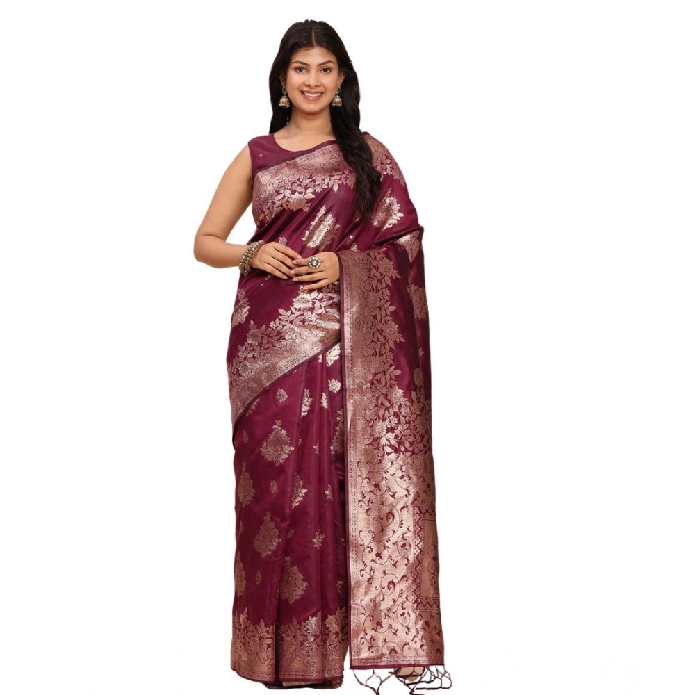 Purple Printed Banarasi Silk Saree