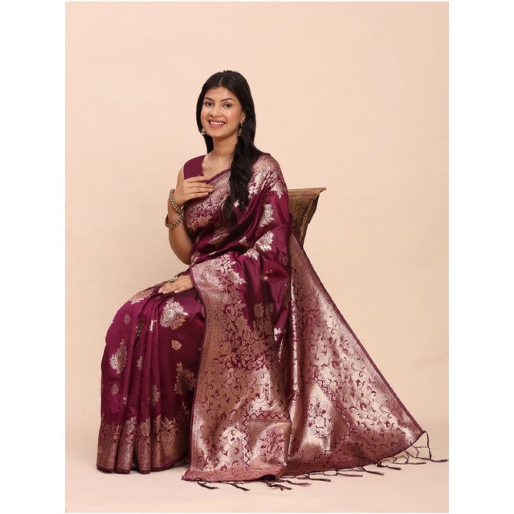 Purple Printed Banarasi Silk Saree