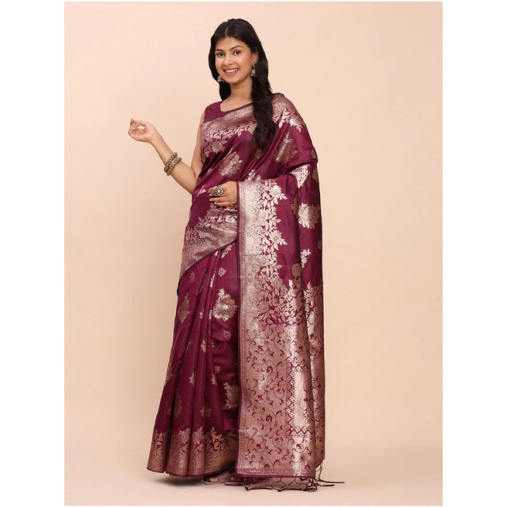 Purple Printed Banarasi Silk Saree