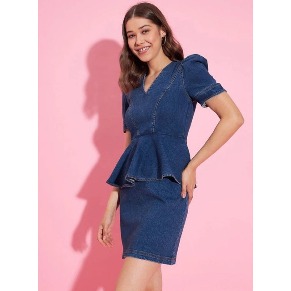 Blue Denim Puff Sleeve Dress