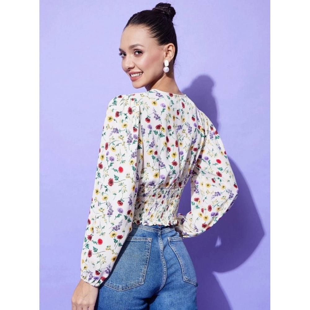 Polyester Floral Long Sleeves Top