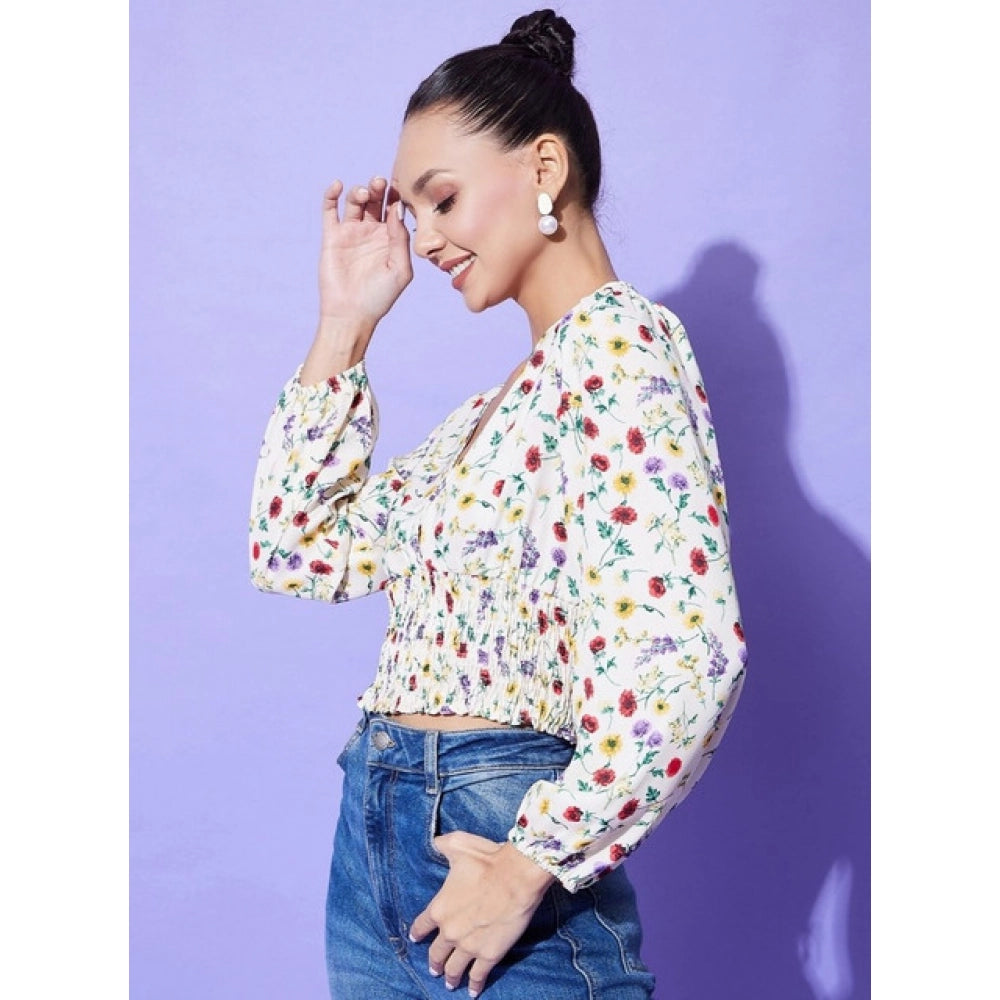 Polyester Floral Long Sleeves Top