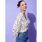 Polyester Floral Long Sleeves Top