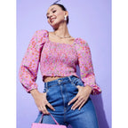 Ditsy Print Smocked Top