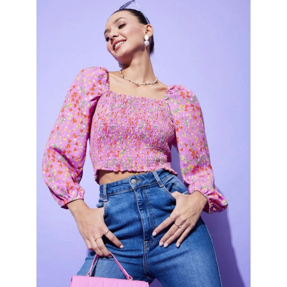 Ditsy Print Smocked Top