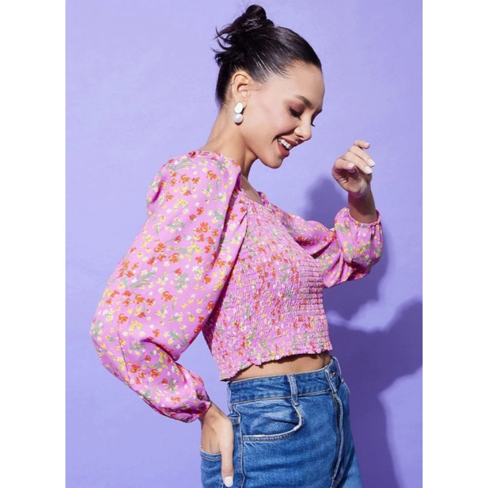 Ditsy Print Smocked Top