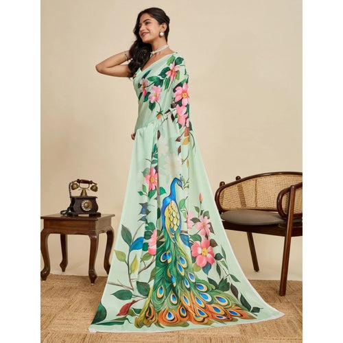 Light Green Printed Georgette Saree