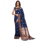 Navy Blue Woven Banarasi Silk Saree