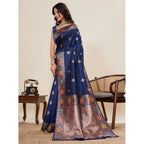 Navy Blue Woven Banarasi Silk Saree