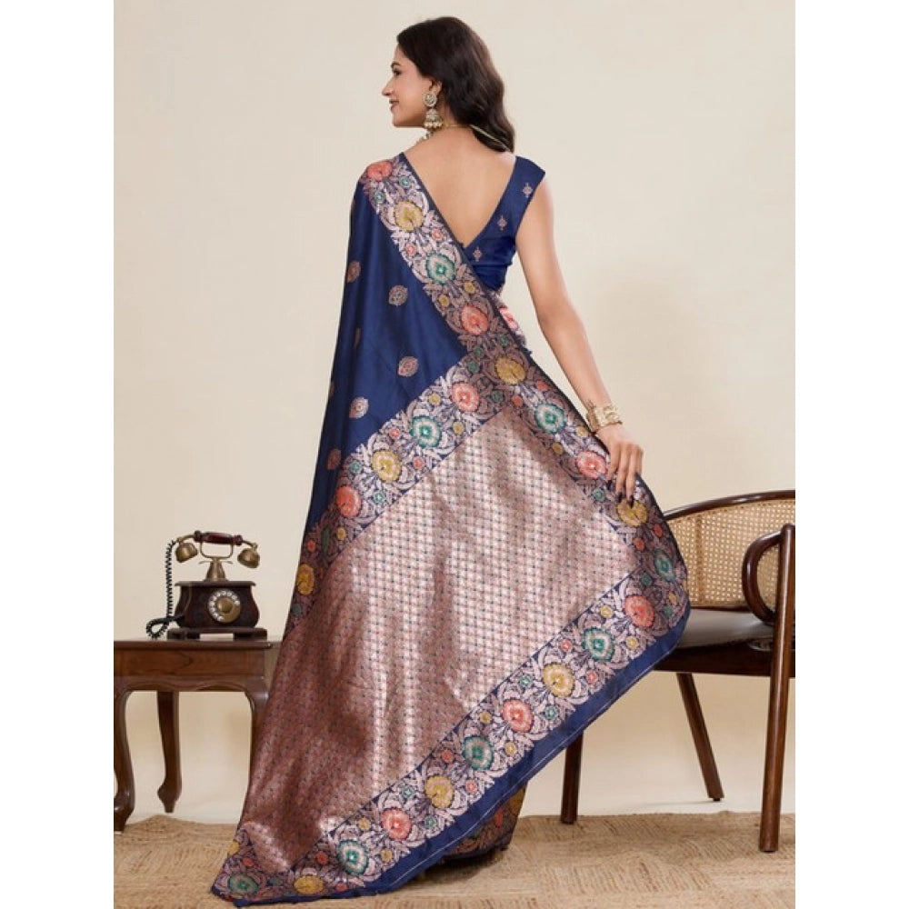 Navy Blue Woven Banarasi Silk Saree