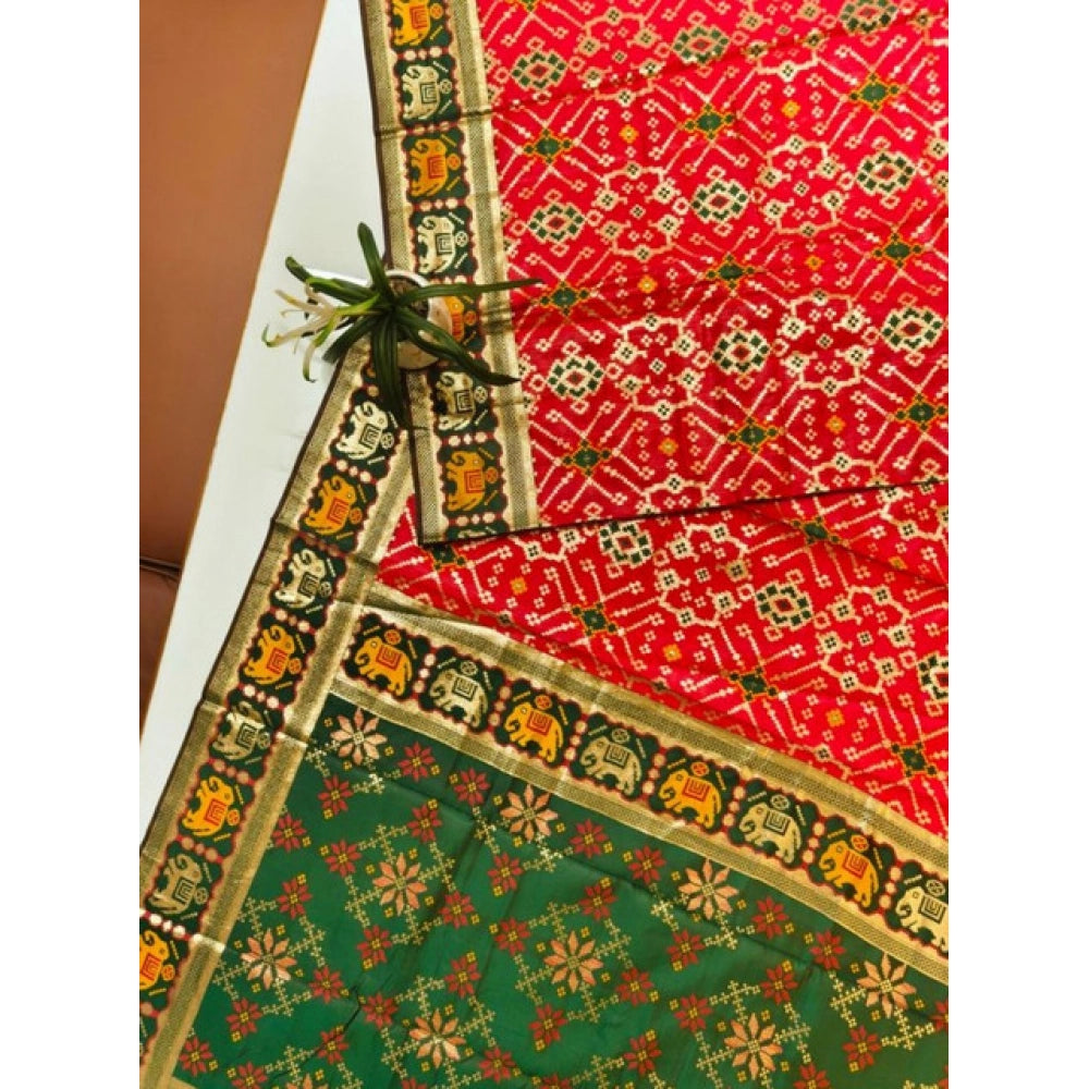 Red and Green Patola Silk Saree