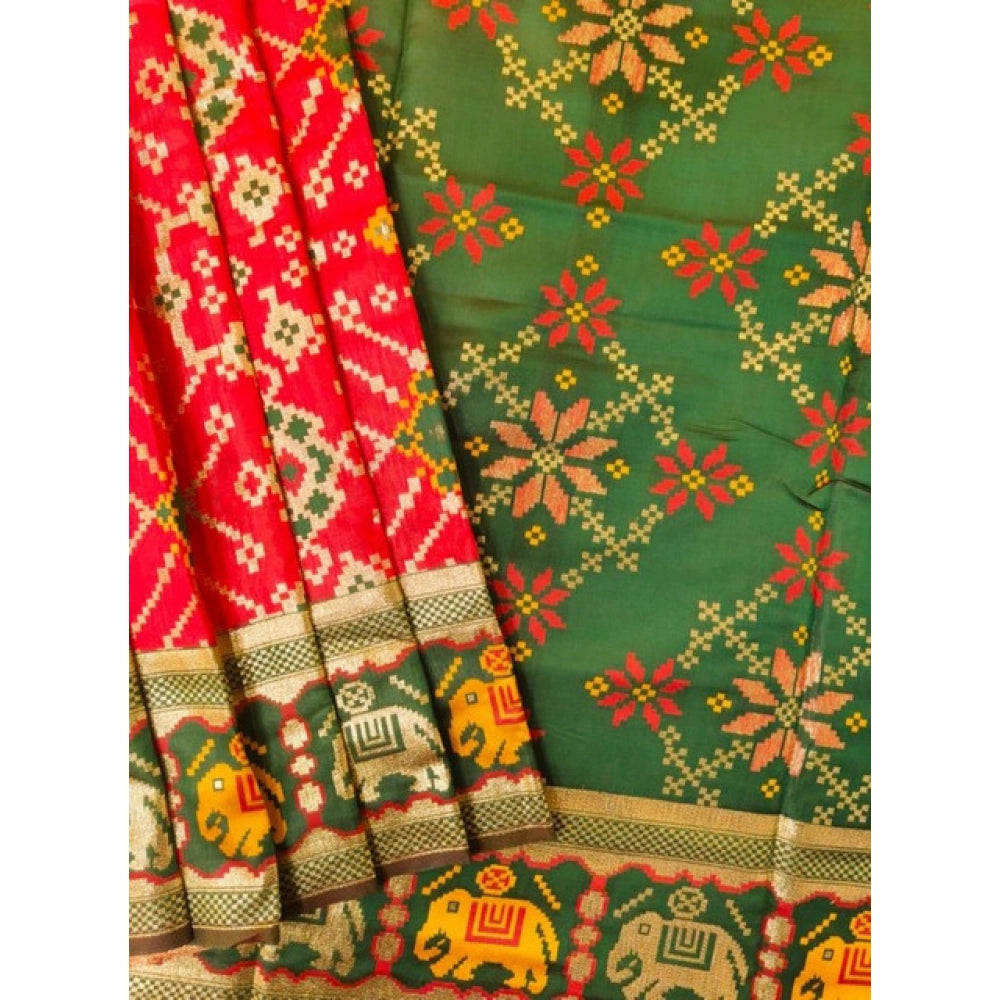 Red and Green Patola Silk Saree