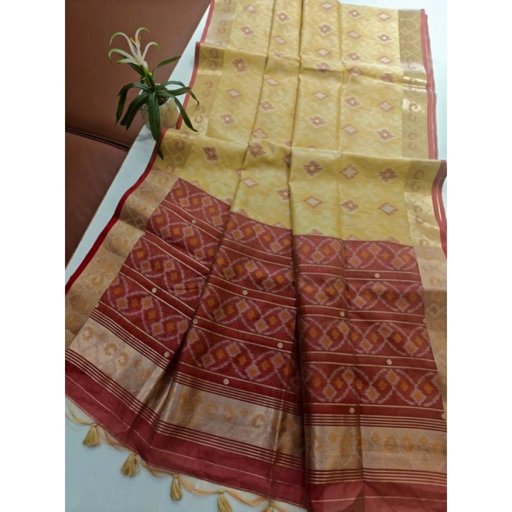 Beige Raw Silk Ikkat Saree