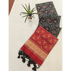 Raw Silk Ikkat Saree (Black)