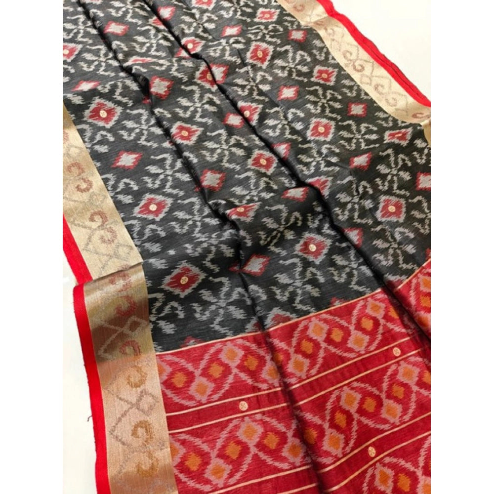 Raw Silk Ikkat Saree (Black)