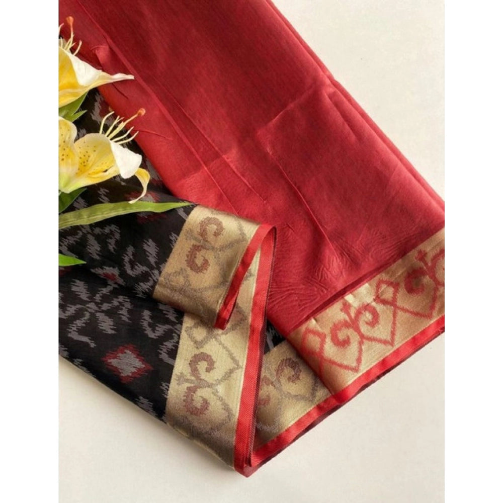 Raw Silk Ikkat Saree (Black)