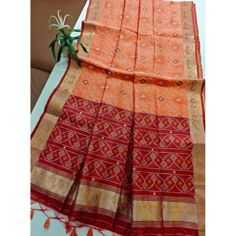 Raw Silk Ikkat Saree (Peach)