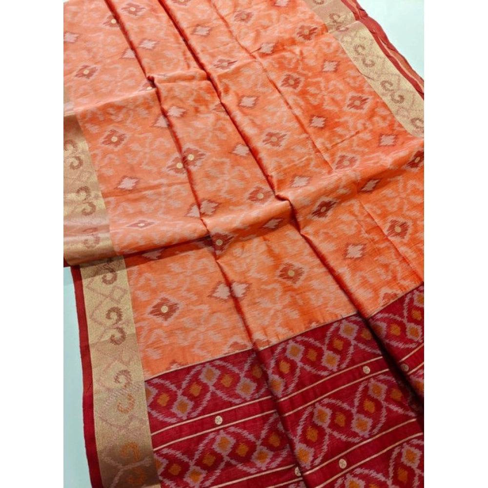 Raw Silk Ikkat Saree (Peach)