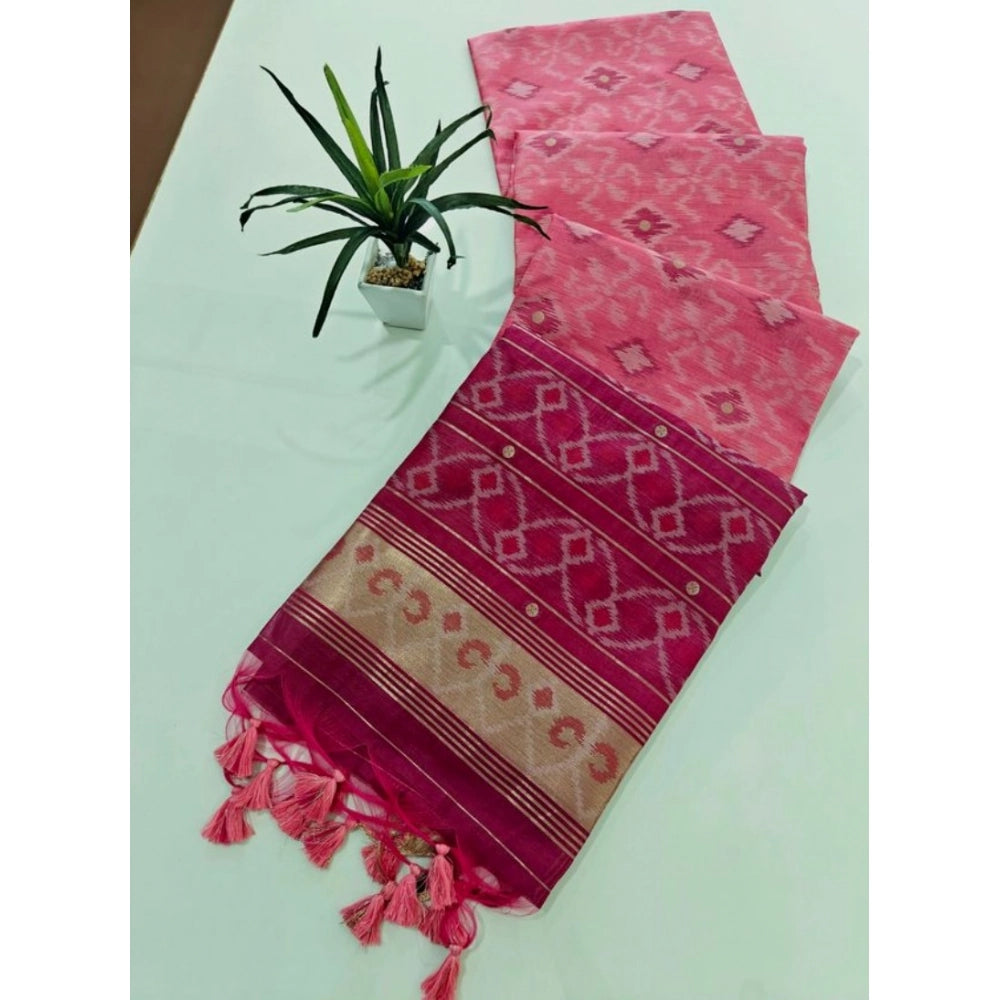 Pink Raw Silk Ikkat Saree