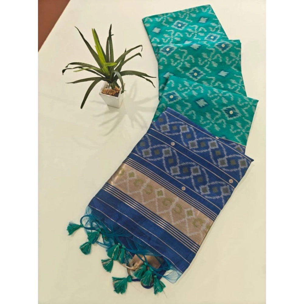 Sky Blue Raw Silk Ikkat Saree