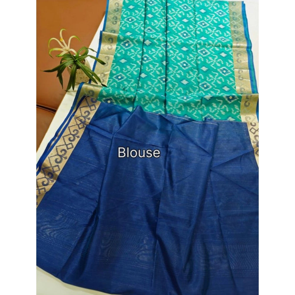 Sky Blue Raw Silk Ikkat Saree