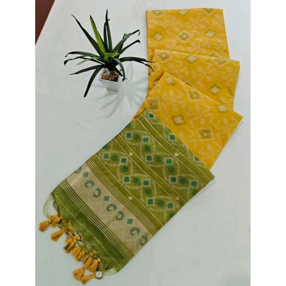 Yellow Raw Silk Ikkat Saree