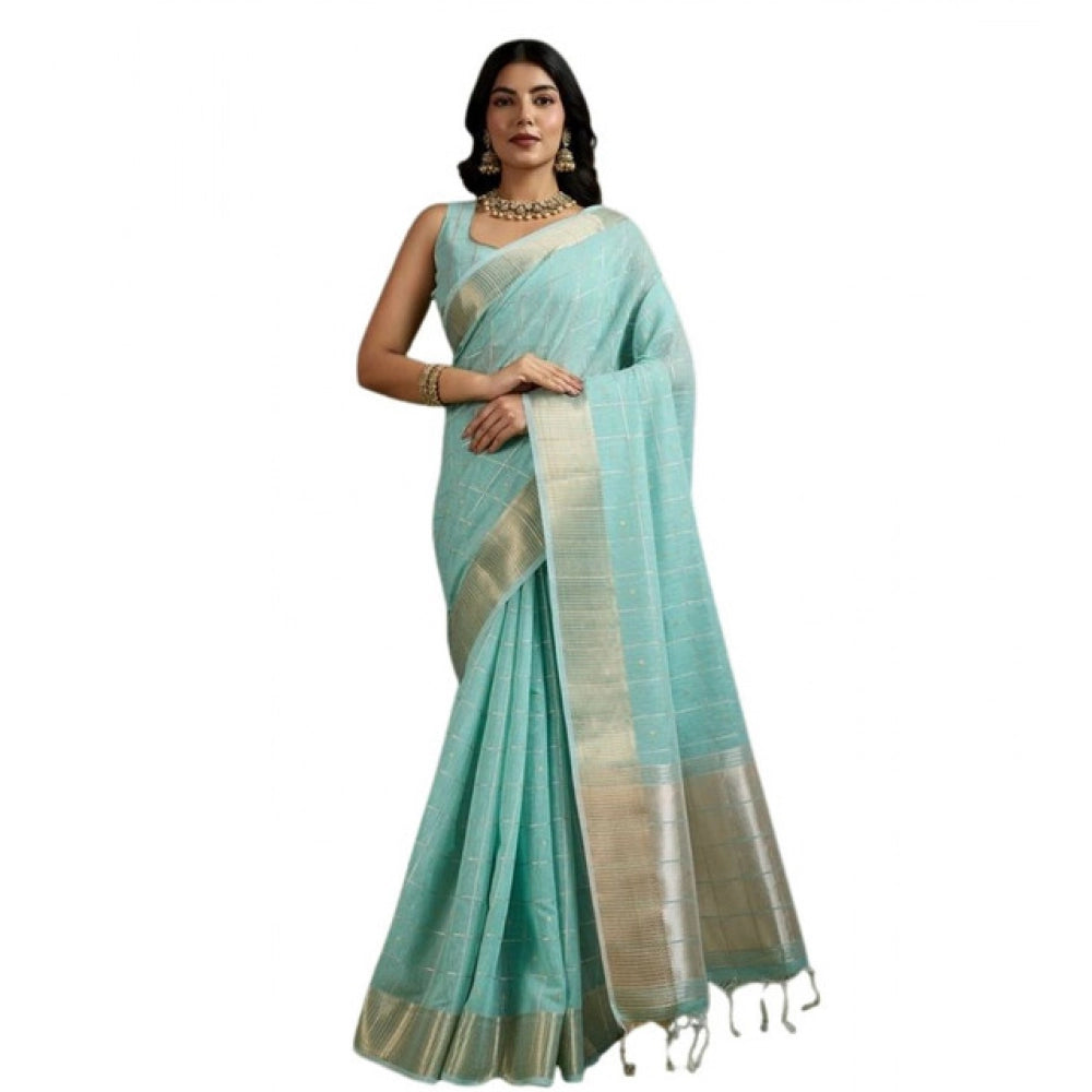 Aqua Blue Tissue Checks Saree