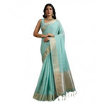 Aqua Blue Tissue Checks Saree