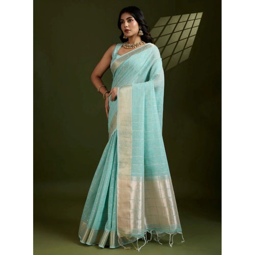 Aqua Blue Tissue Checks Saree