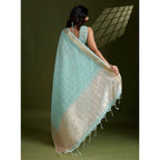 Aqua Blue Tissue Checks Saree