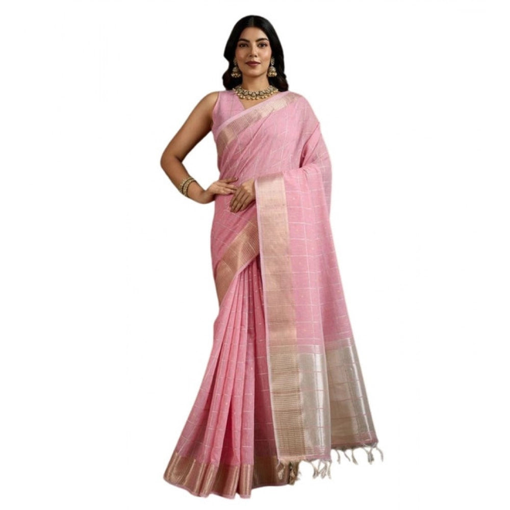 Light Pink Tissue Checks Saree
