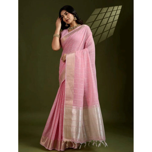 Light Pink Tissue Checks Saree