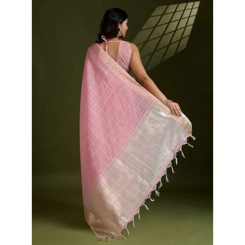 Light Pink Tissue Checks Saree